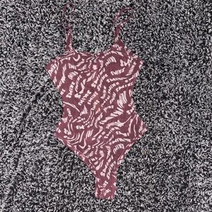 SKIMS Maroon and White Patterned Bodysuit